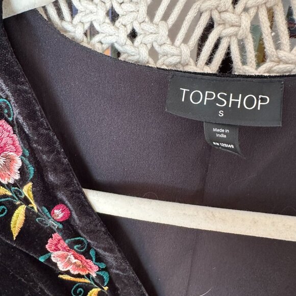 Topshop Boho Velvet Embroidered Kimono Duster Robe - Picture 6 of 7